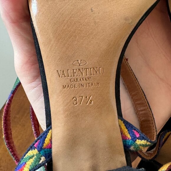 Valentino Rockstud  Multicolored Accents Black Suede Sandals - Picture 9 of 12